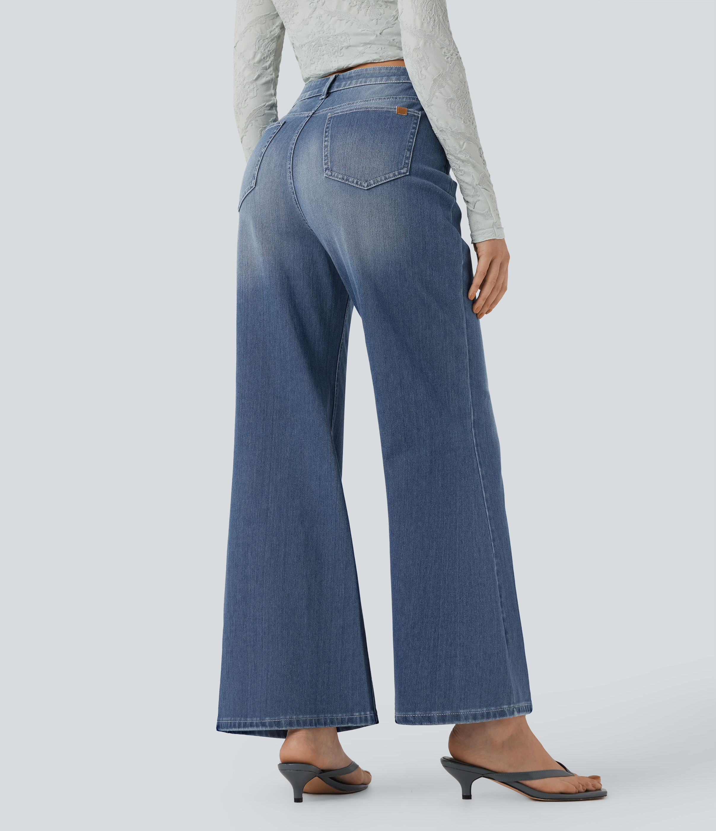 High Waisted Casual Flare Jeans with Pockets